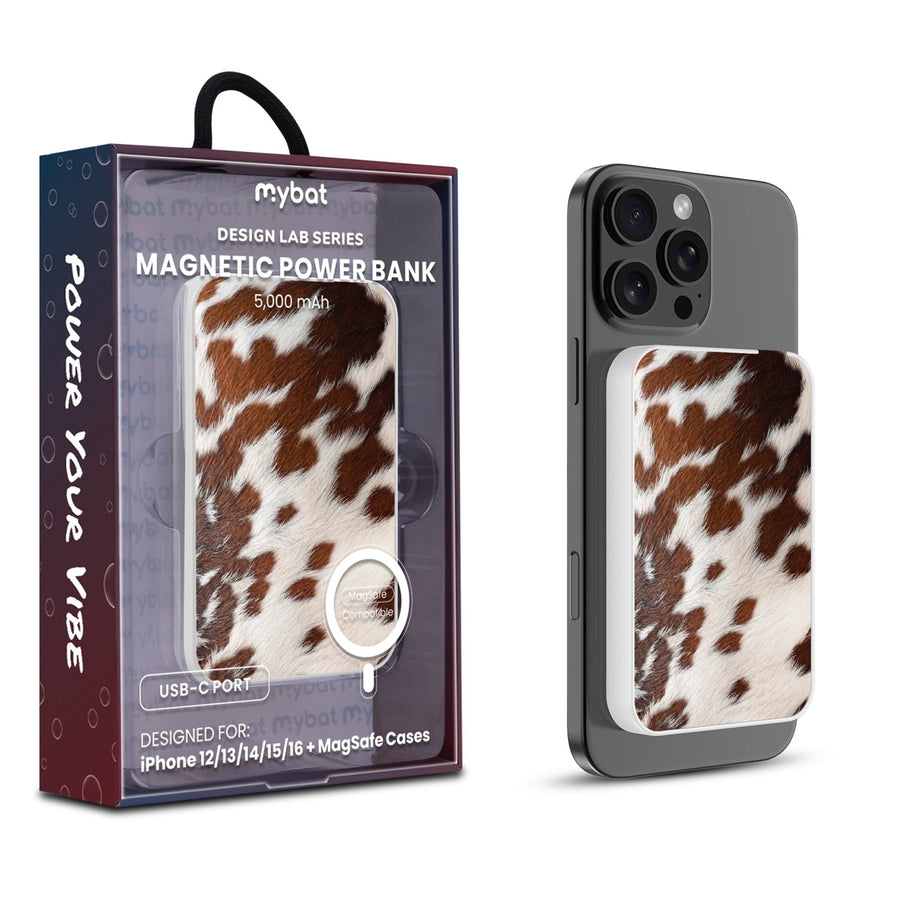 MyBat Design Lab 5000mAh Magnetic Wireless Power Bank - White - Cow Fur
