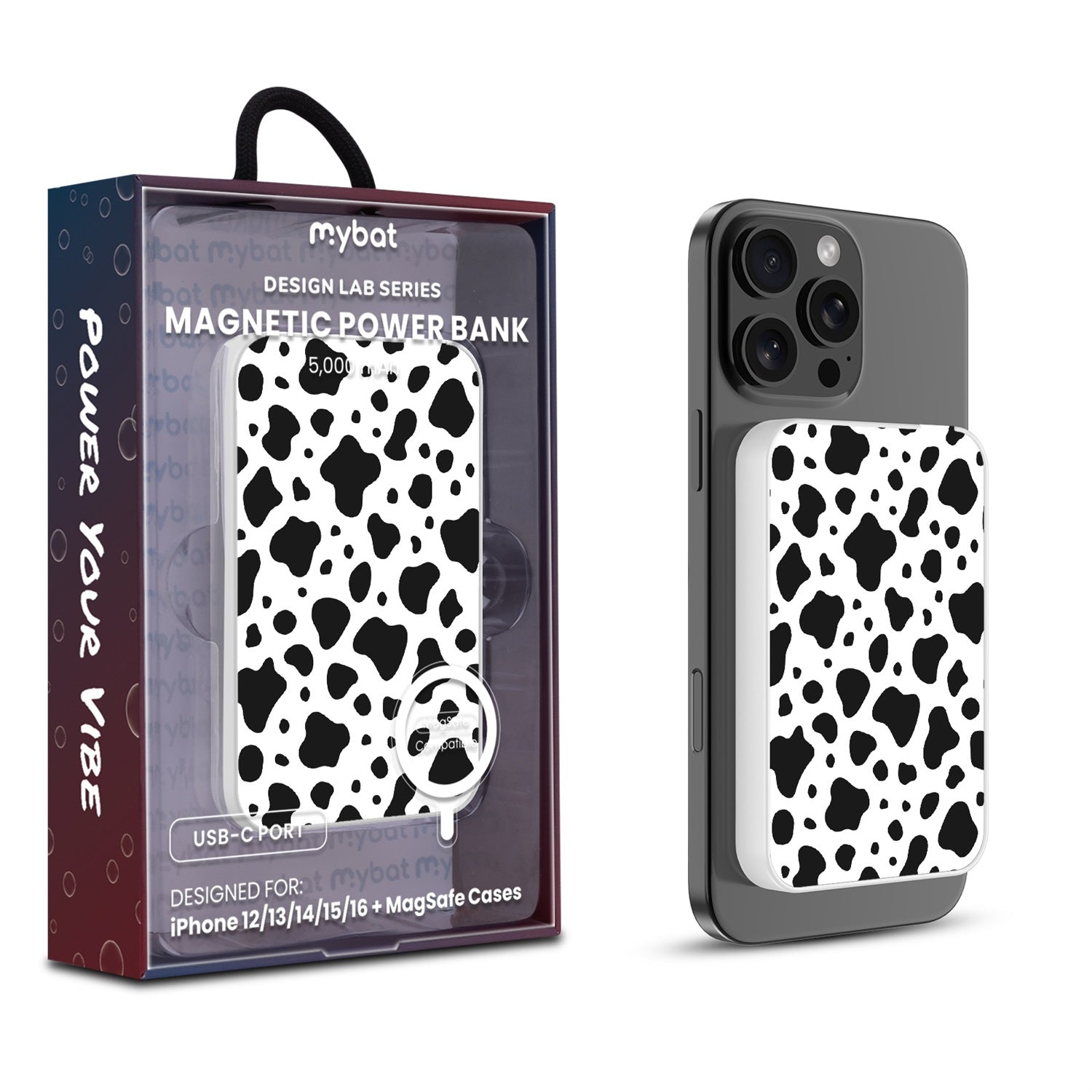 MyBat Design Lab 5000mAh Magnetic Wireless Power Bank - White - Original Cow Print - MPBBAT132-WH-014-1.jpg
