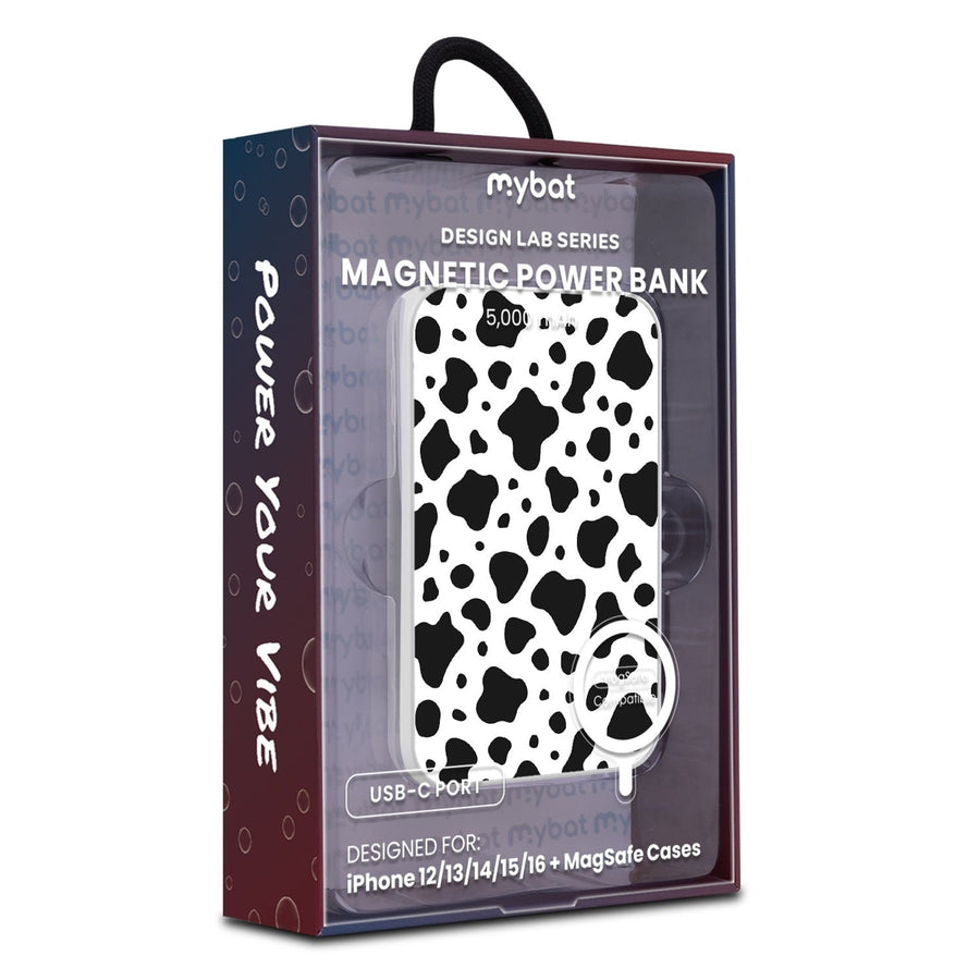 MyBat Design Lab 5000mAh Magnetic Wireless Power Bank - White - Original Cow Print