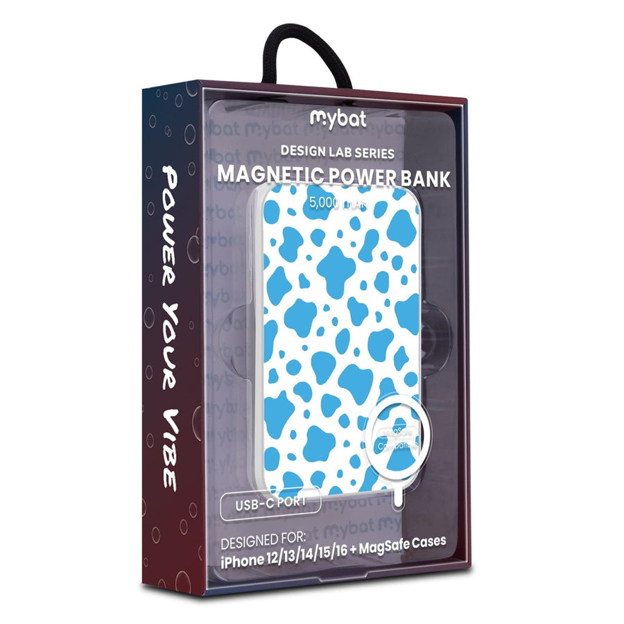 MyBat Design Lab 5000mAh Magnetic Wireless Power Bank - White - Blue Cow Print