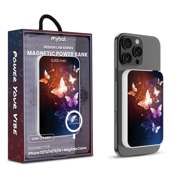 MyBat Design Lab 5000mAh Magnetic Wireless Power Bank - White - Neon Butterflies - MPBBAT132-WH-022-1.jpg