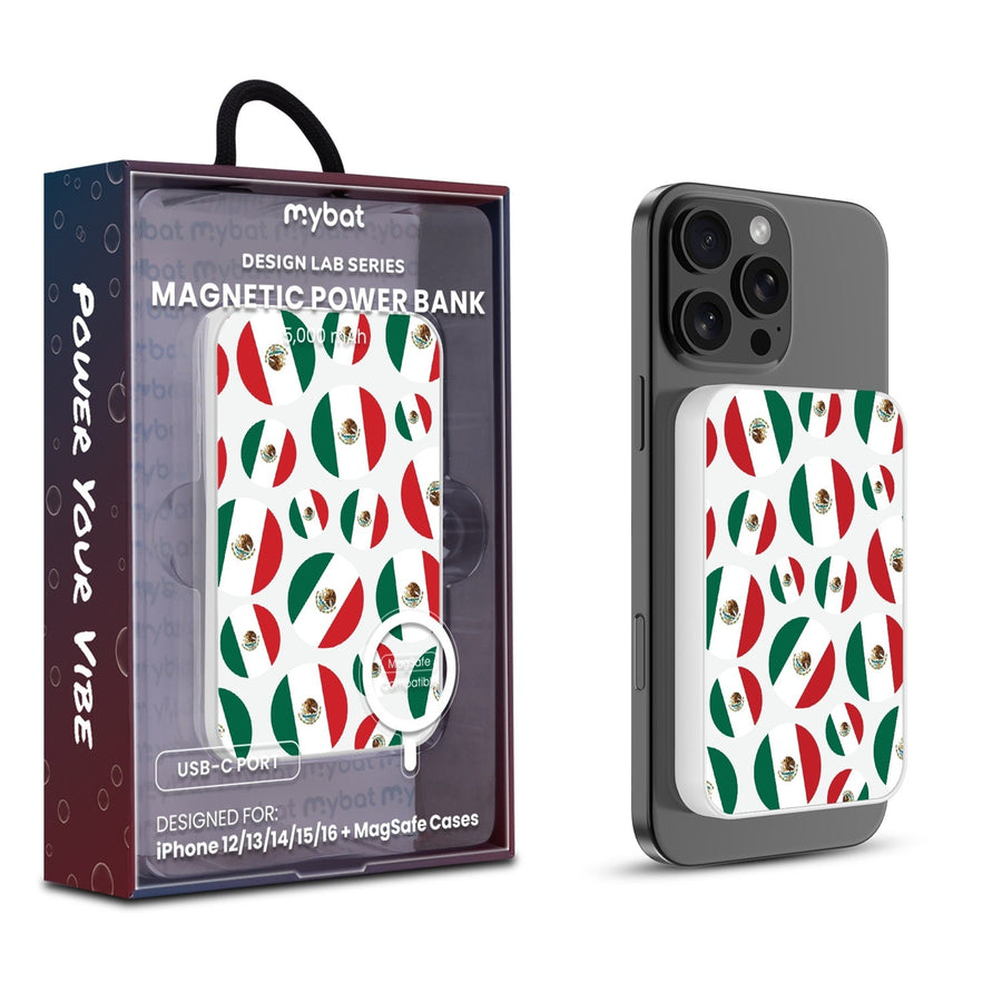 MyBat Design Lab 5000mAh Magnetic Wireless Power Bank - White - Mexican Pride