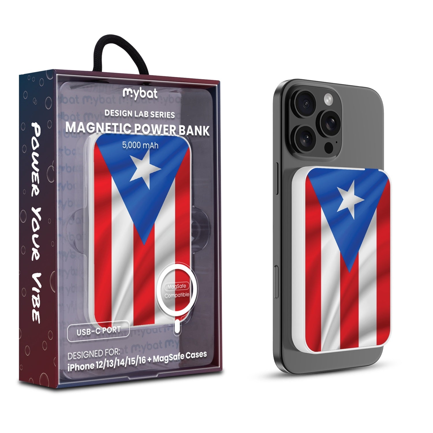 MyBat Design Lab 5000mAh Magnetic Wireless Power Bank - White - Puerto Rican Flag - MPBBAT132-WH-029-1.jpg