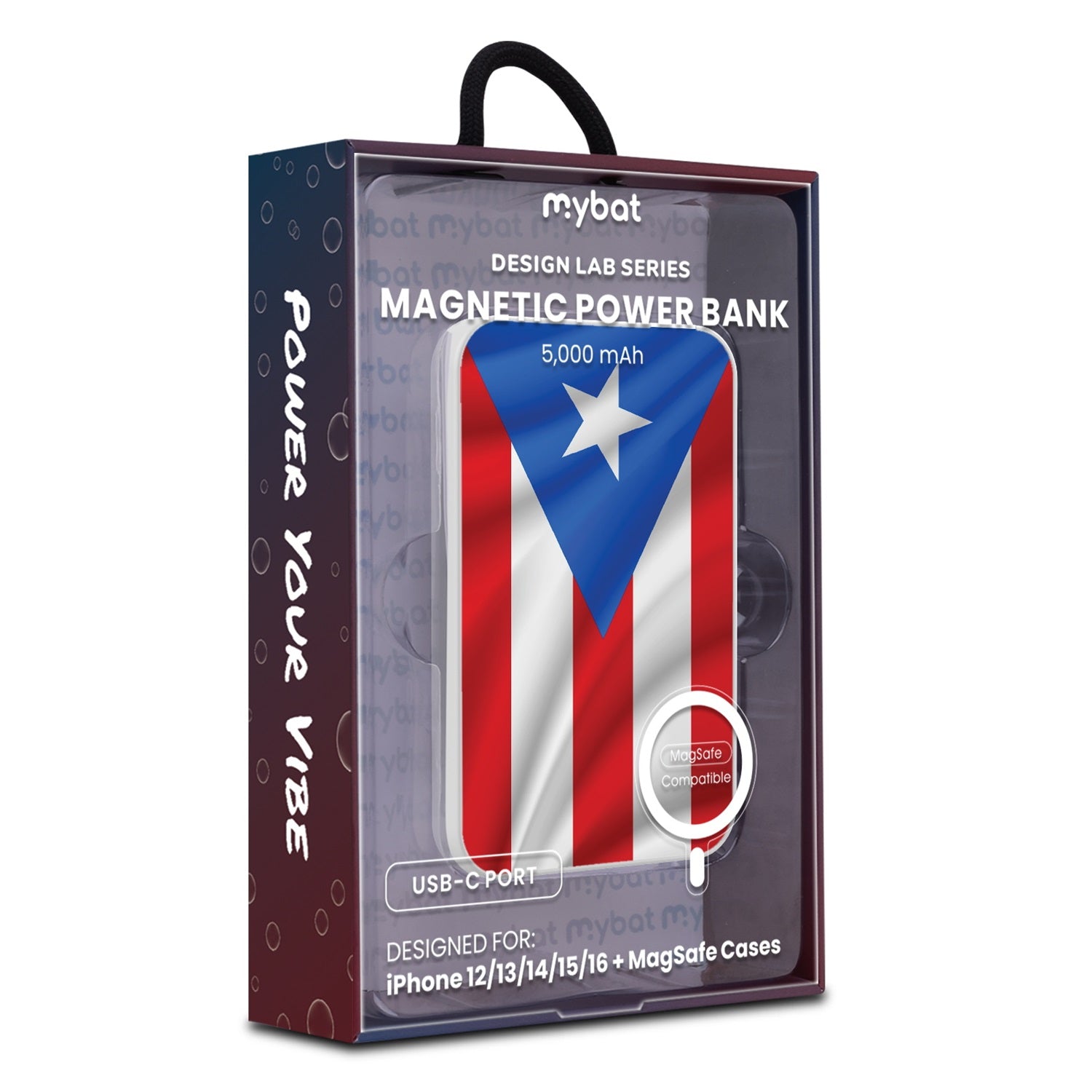 MyBat Design Lab 5000mAh Magnetic Wireless Power Bank - White - Puerto Rican Flag