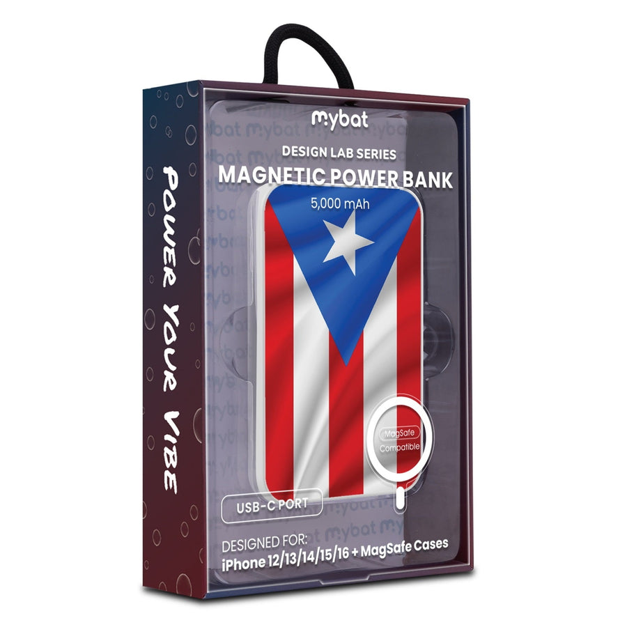 MyBat Design Lab 5000mAh Magnetic Wireless Power Bank - White - Puerto Rican Flag