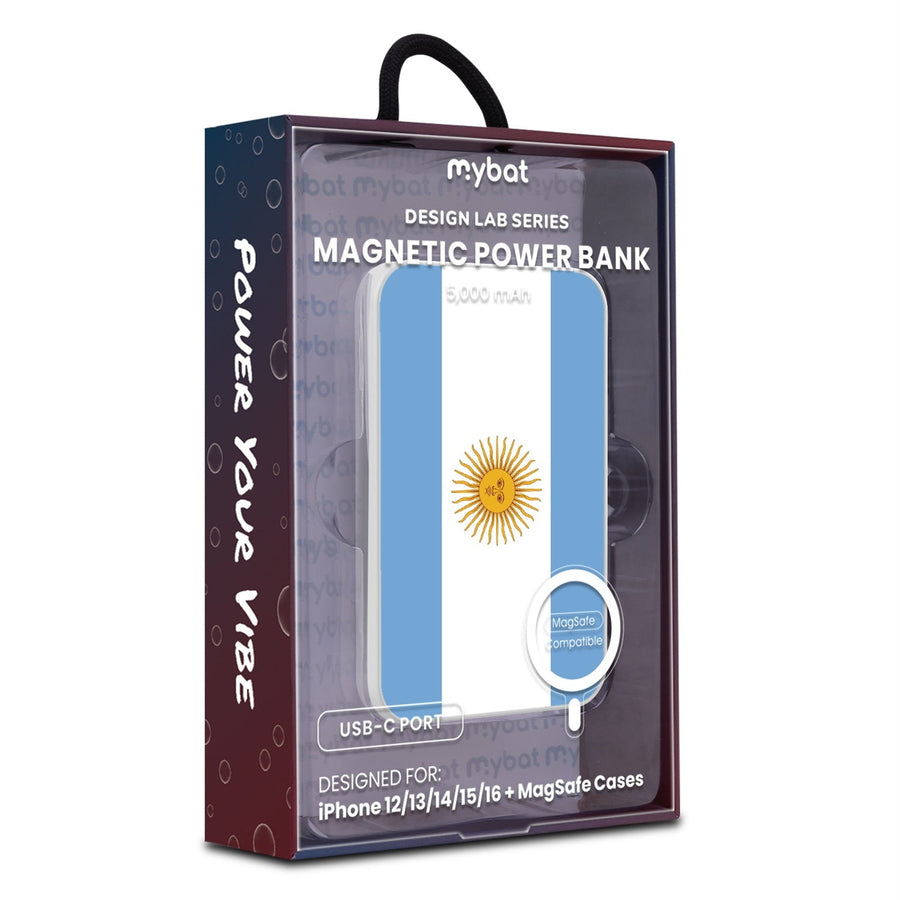 MyBat Design Lab 5000mAh Magnetic Wireless Power Bank - White - Argentinian Flag