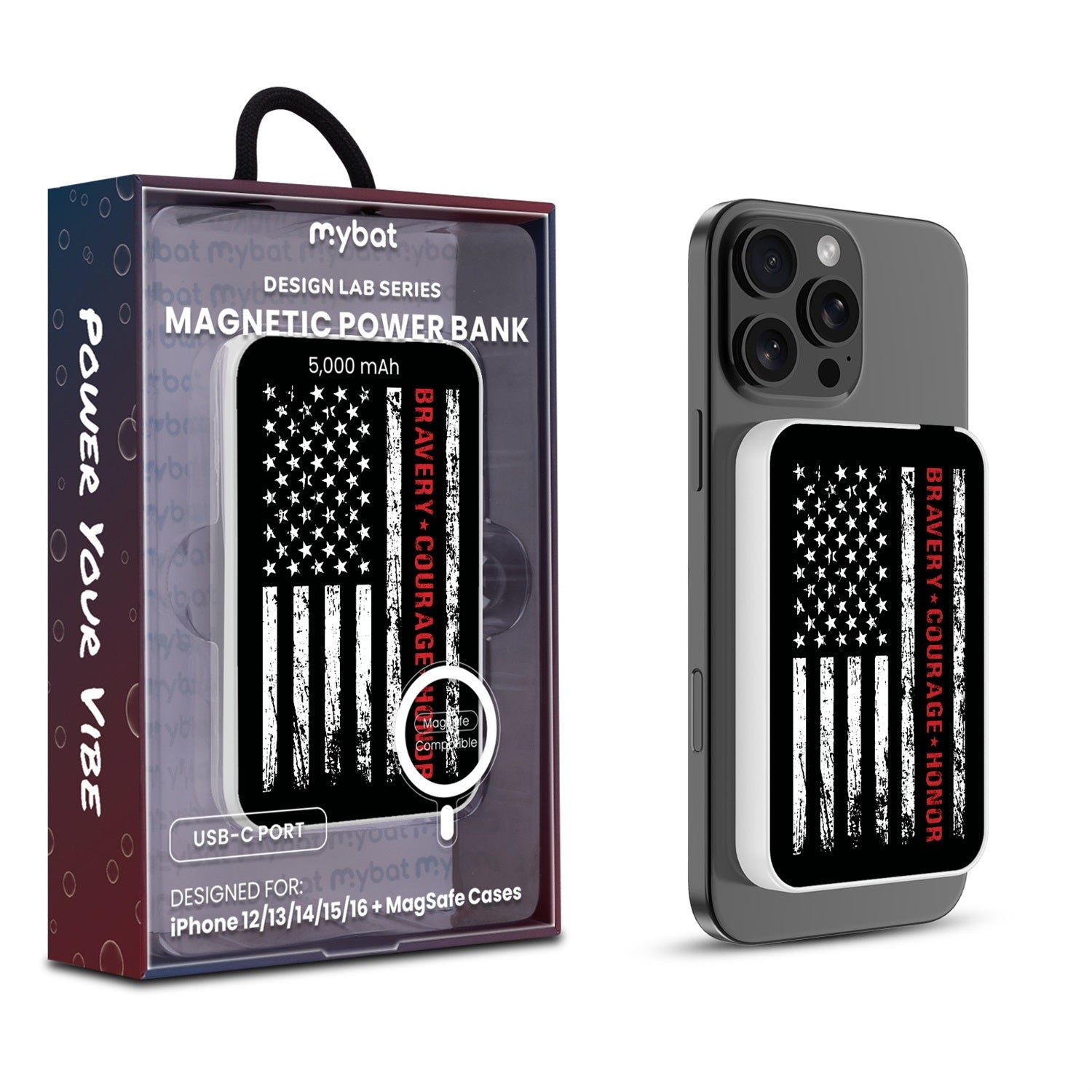 MyBat Design Lab 5000mAh Magnetic Wireless Power Bank - White - Firefighter Flag