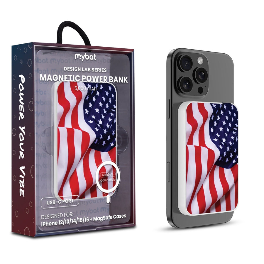 MyBat Design Lab 5000mAh Magnetic Wireless Power Bank - White - Stars & Stripes