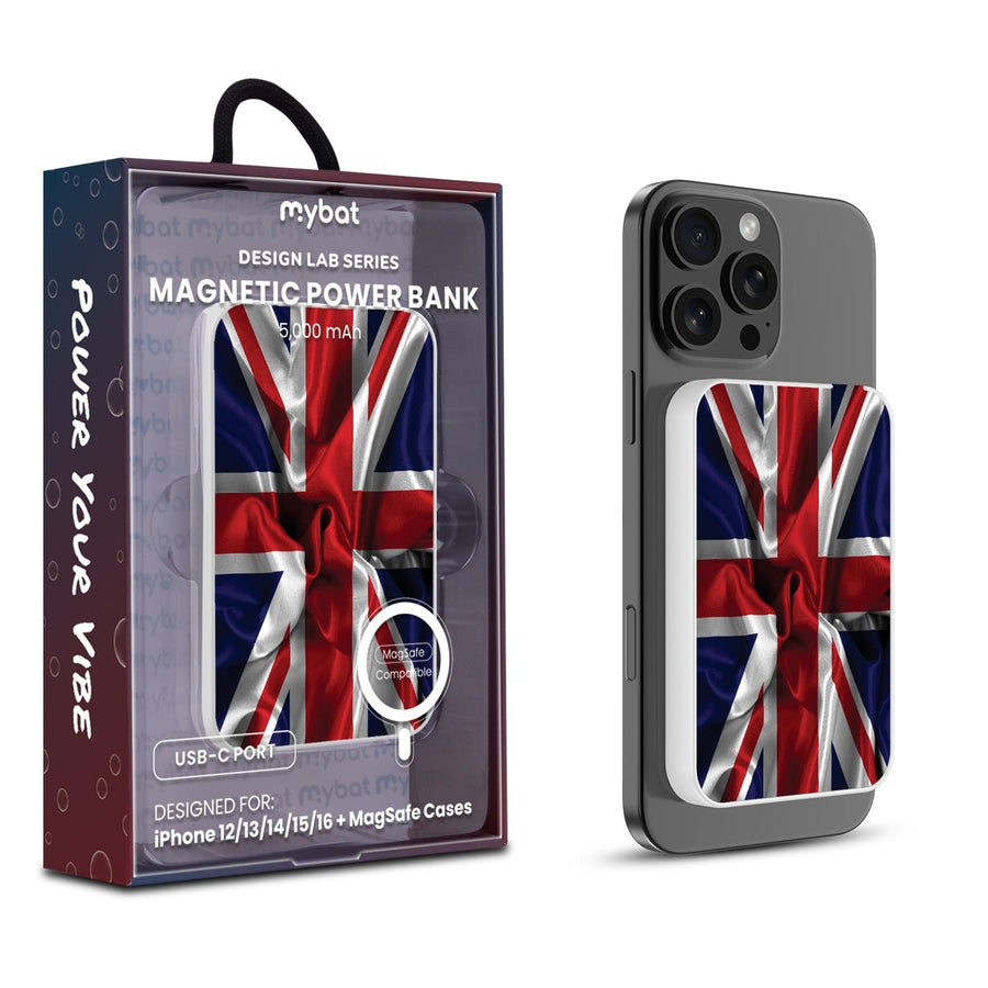 MyBat Design Lab 5000mAh Magnetic Wireless Power Bank - White - British Flag