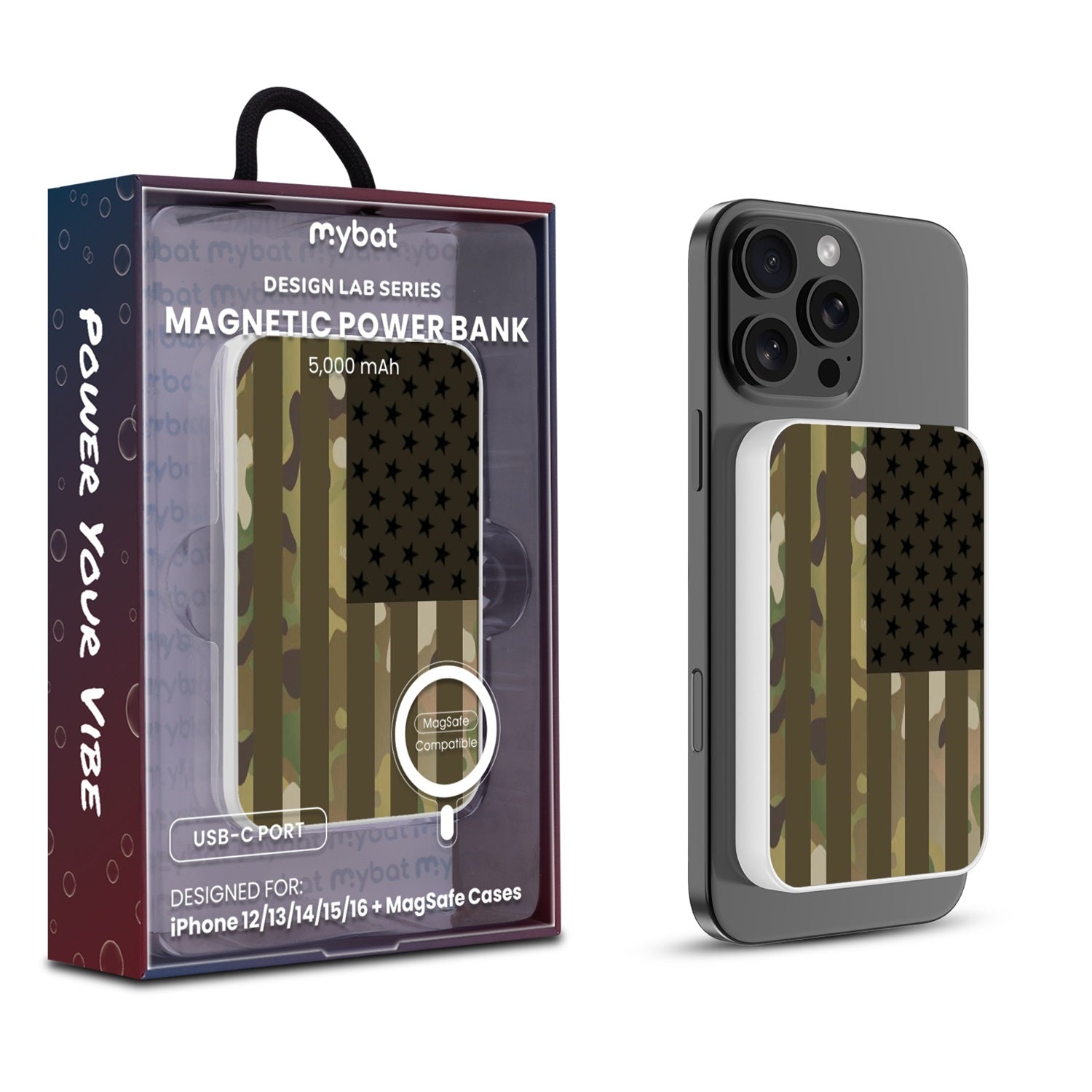 MyBat Design Lab 5000mAh Magnetic Wireless Power Bank - White - Military Camouflage American Flag - MPBBAT132-WH-054-1.jpg
