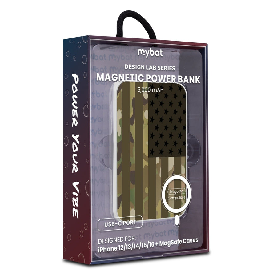 MyBat Design Lab 5000mAh Magnetic Wireless Power Bank - White - Military Camouflage American Flag