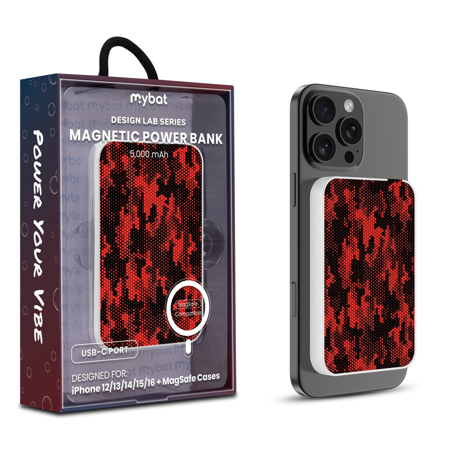 MyBat Design Lab 5000mAh Magnetic Wireless Power Bank - White - Red Digital Camouflage