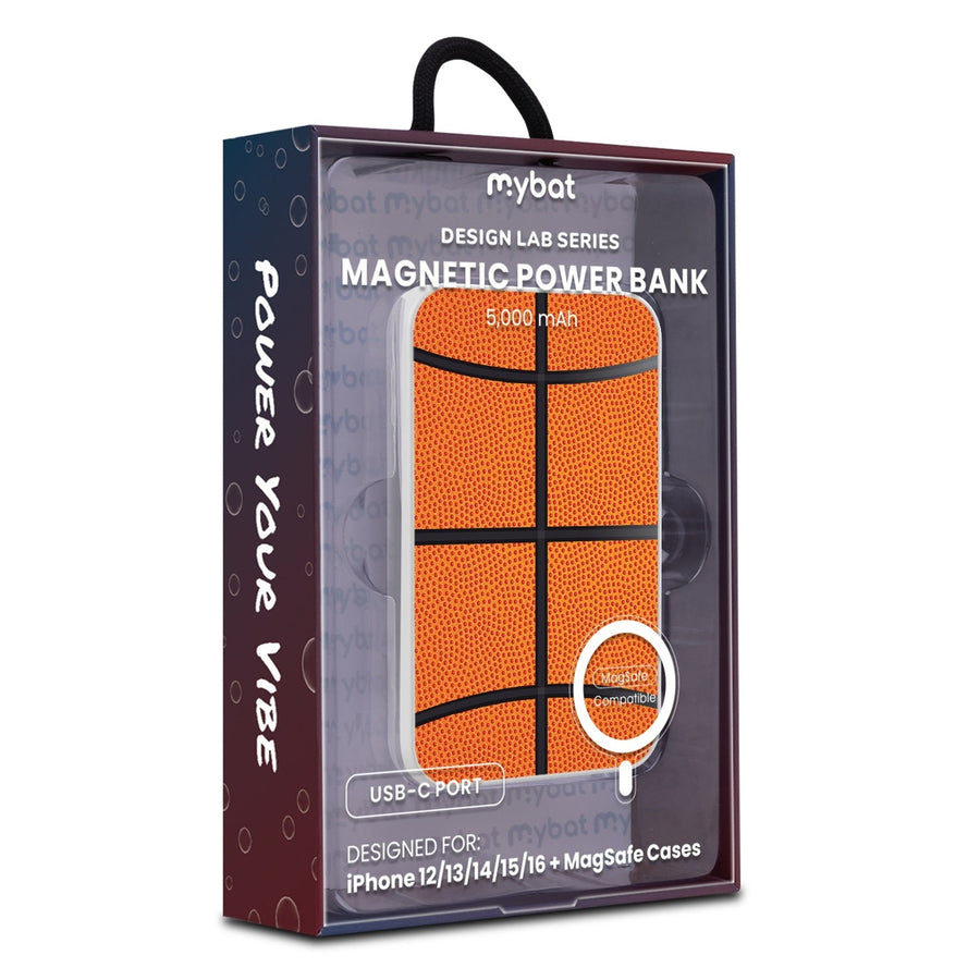 MyBat Design Lab 5000mAh Magnetic Wireless Power Bank - White - Basketball