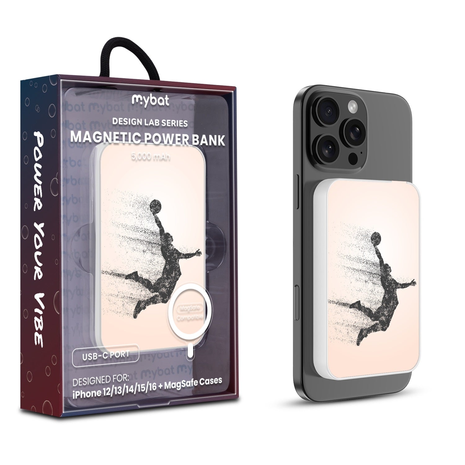 MyBat Design Lab 5000mAh Magnetic Wireless Power Bank - White - Slam Dunk