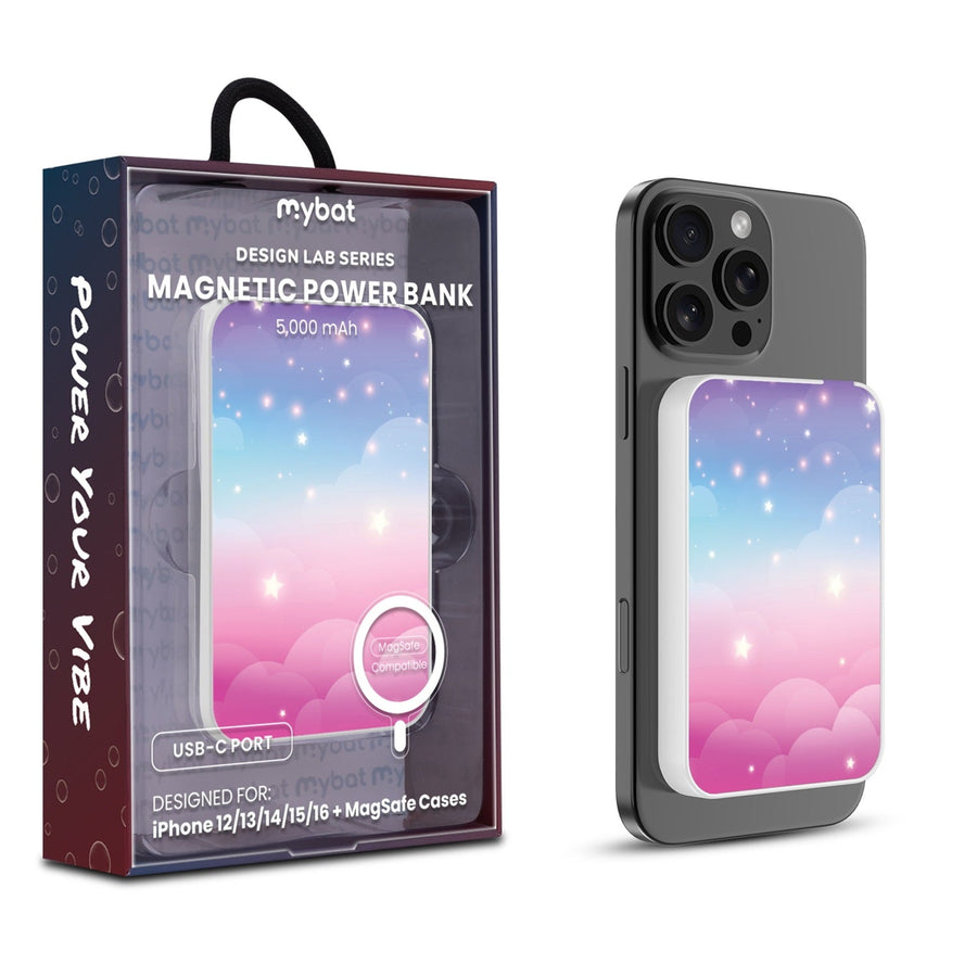 MyBat Design Lab 5000mAh Magnetic Wireless Power Bank - White - Clouds & Stars