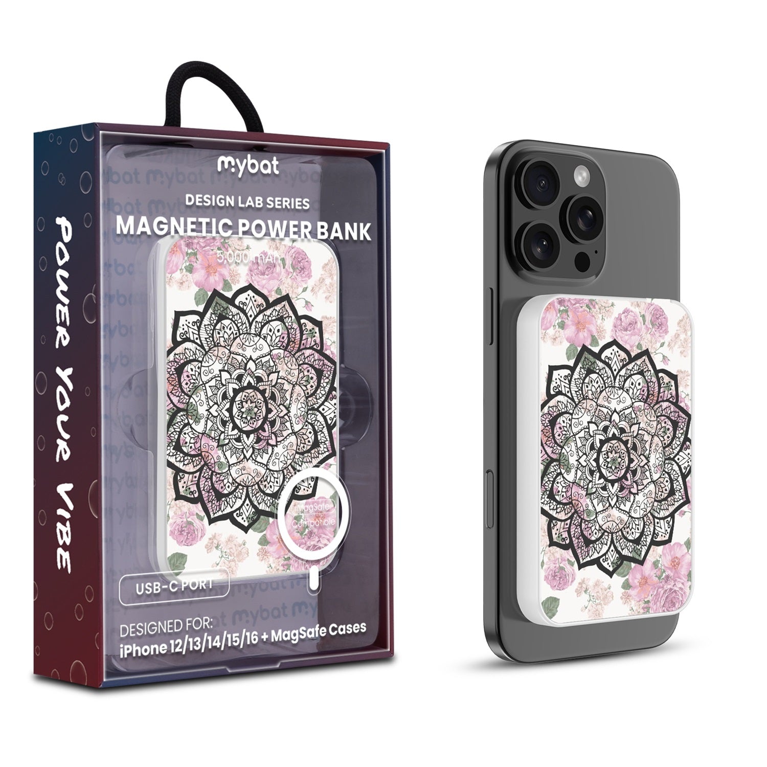 MyBat Design Lab 5000mAh Magnetic Wireless Power Bank - White - Mandala - MPBBAT132-WH-113-1.jpg