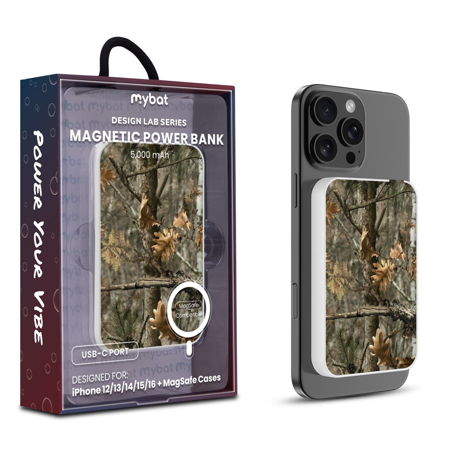 MyBat Design Lab 5000mAh Magnetic Wireless Power Bank - White - Real Tree Camouflage
