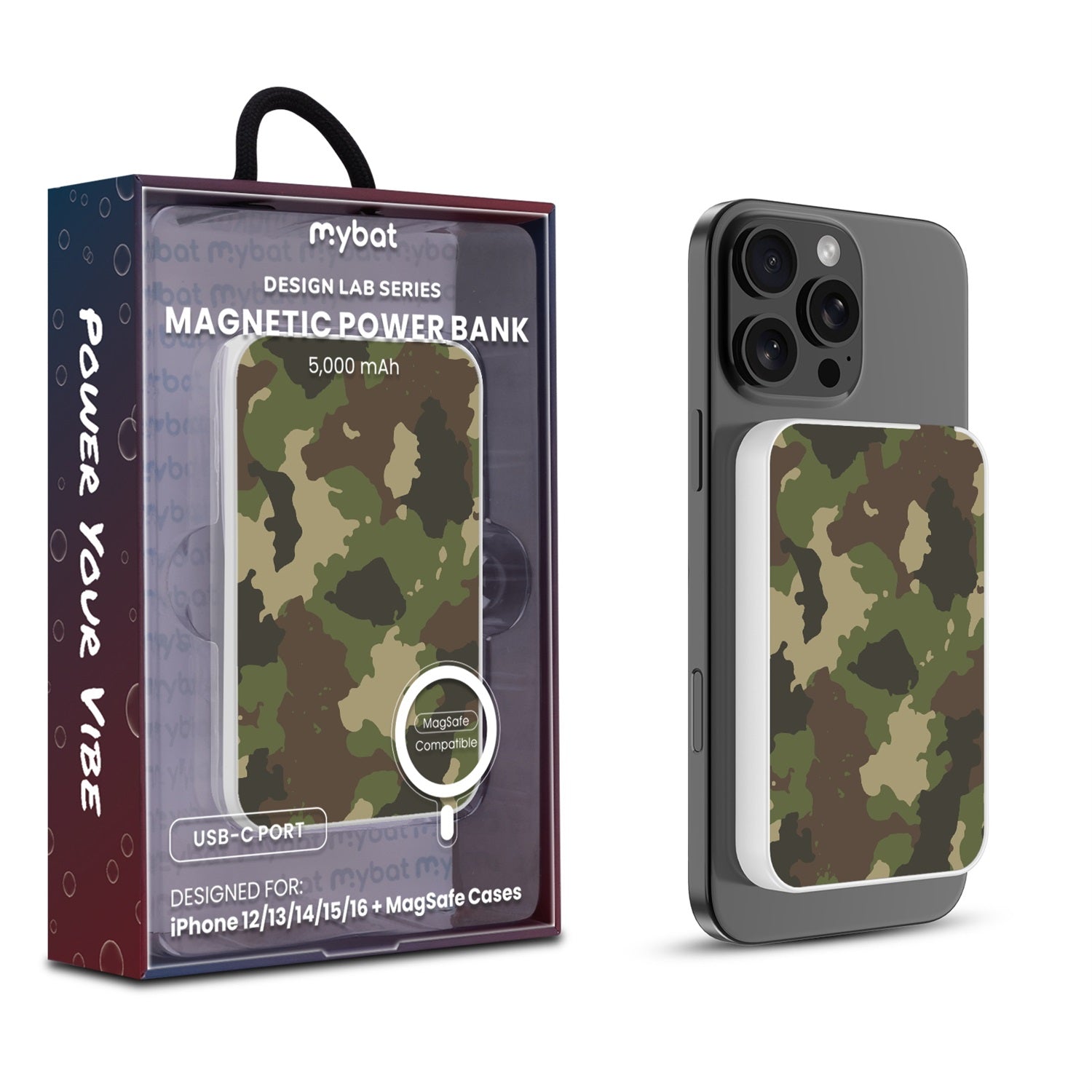MyBat Design Lab 5000mAh Magnetic Wireless Power Bank - White - Army Camouflage