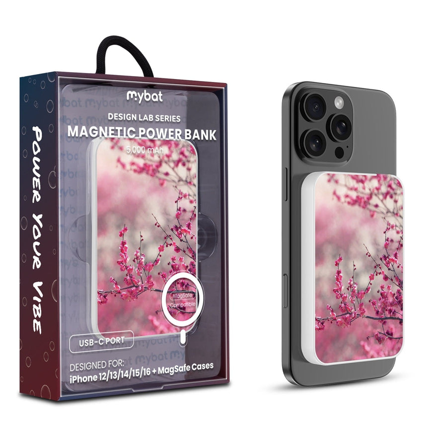 MyBat Design Lab 5000mAh Magnetic Wireless Power Bank - White - Sakura Blooms