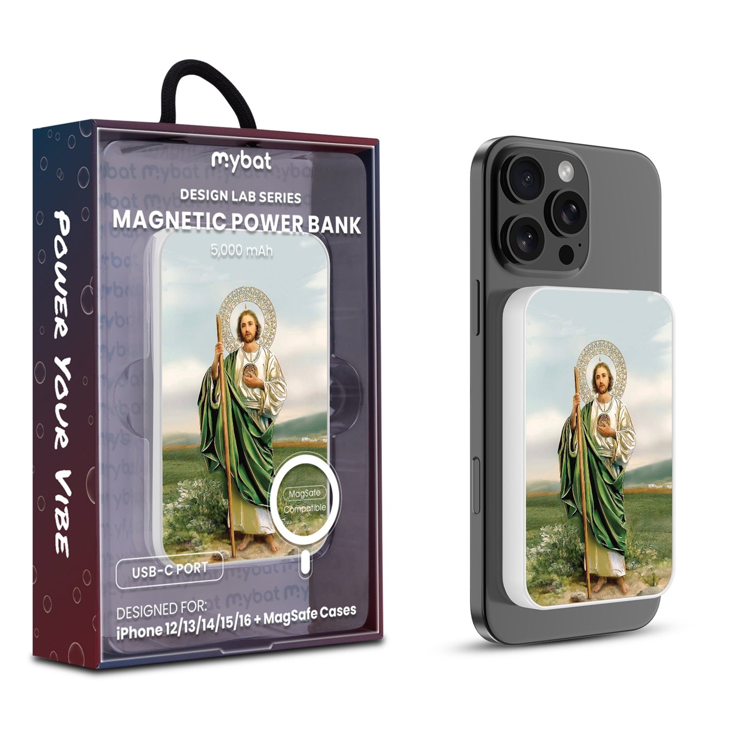 MyBat Design Lab 5000mAh Magnetic Wireless Power Bank - White - Saint Judas - MPBBAT132-WH-138-1.jpg
