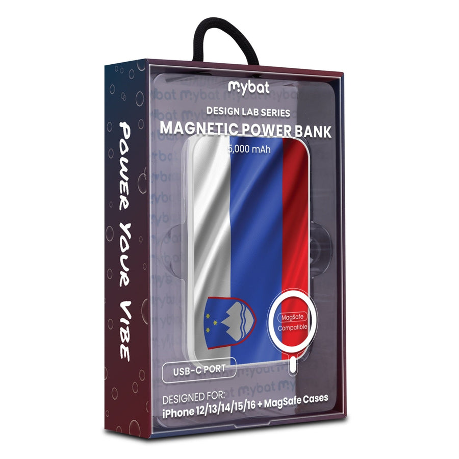 MyBat Design Lab 5000mAh Magnetic Wireless Power Bank - White - Slovenia Flag