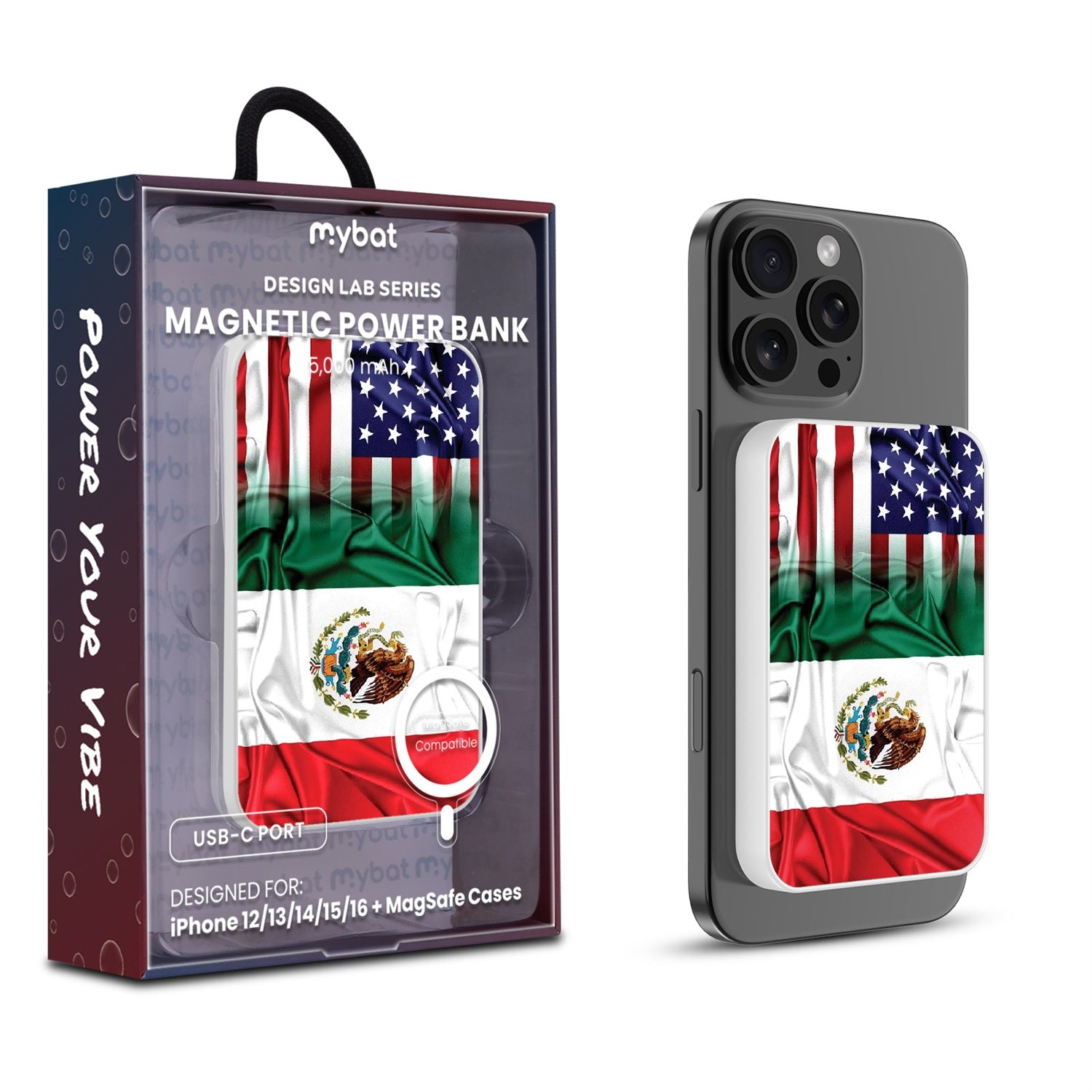 MyBat Design Lab 5000mAh Magnetic Wireless Power Bank - White - Mexican-American Flag - MPBBAT132-WH-168-1.jpg