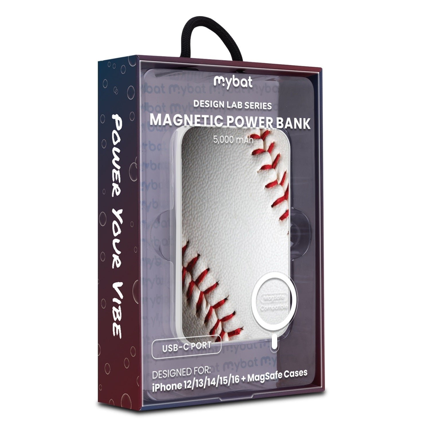 MyBat Design Lab 5000mAh Magnetic Wireless Power Bank - White - Baseball