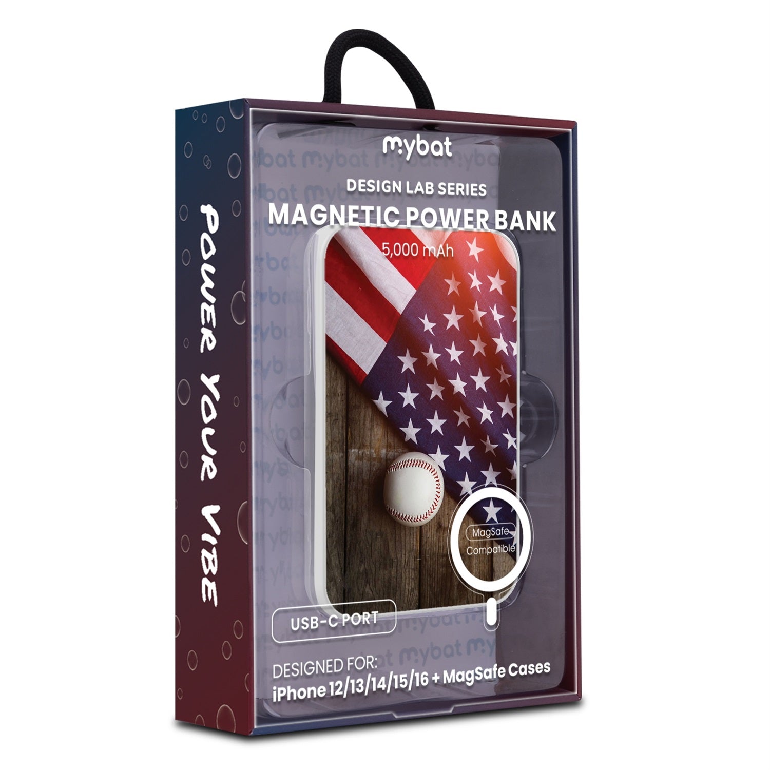 MyBat Design Lab 5000mAh Magnetic Wireless Power Bank - White - Patriotic Pitch