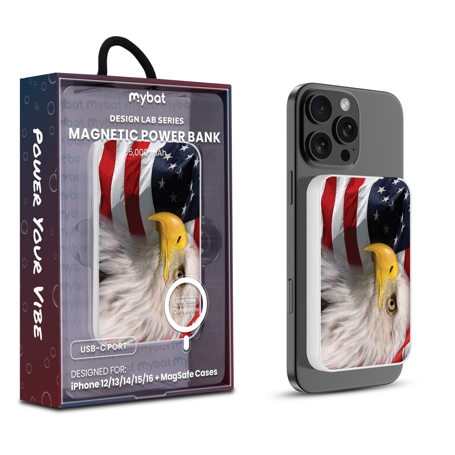 MyBat Design Lab 5000mAh Magnetic Wireless Power Bank - White - Soaring with Liberty