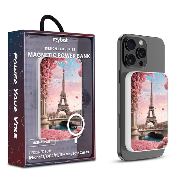MyBat Design Lab 5000mAh Magnetic Wireless Power Bank - White - Paris In Bloom - MPBBAT132-WH-183-1.jpg