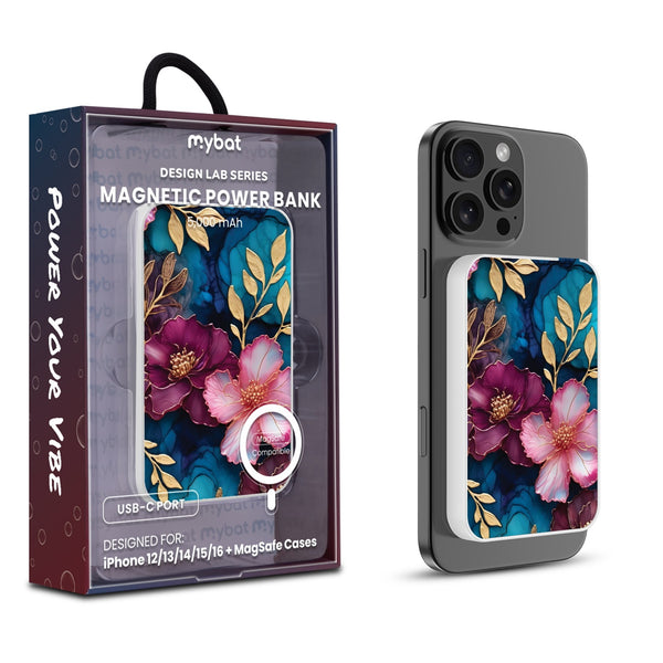 MyBat Design Lab 5000mAh Magnetic Wireless Power Bank - White - Gilded Petals - MPBBAT132-WH-188-1.jpg
