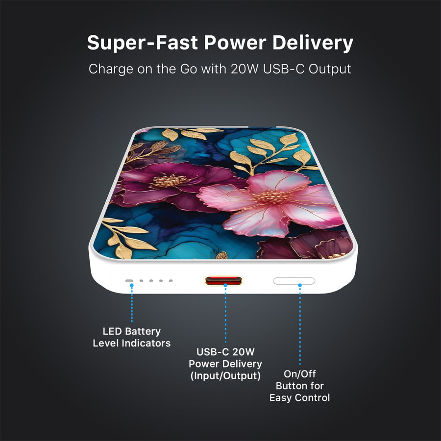 MyBat Design Lab 5000mAh Magnetic Wireless Power Bank - White - Gilded Petals - MPBBAT132-WH-188-7.jpg