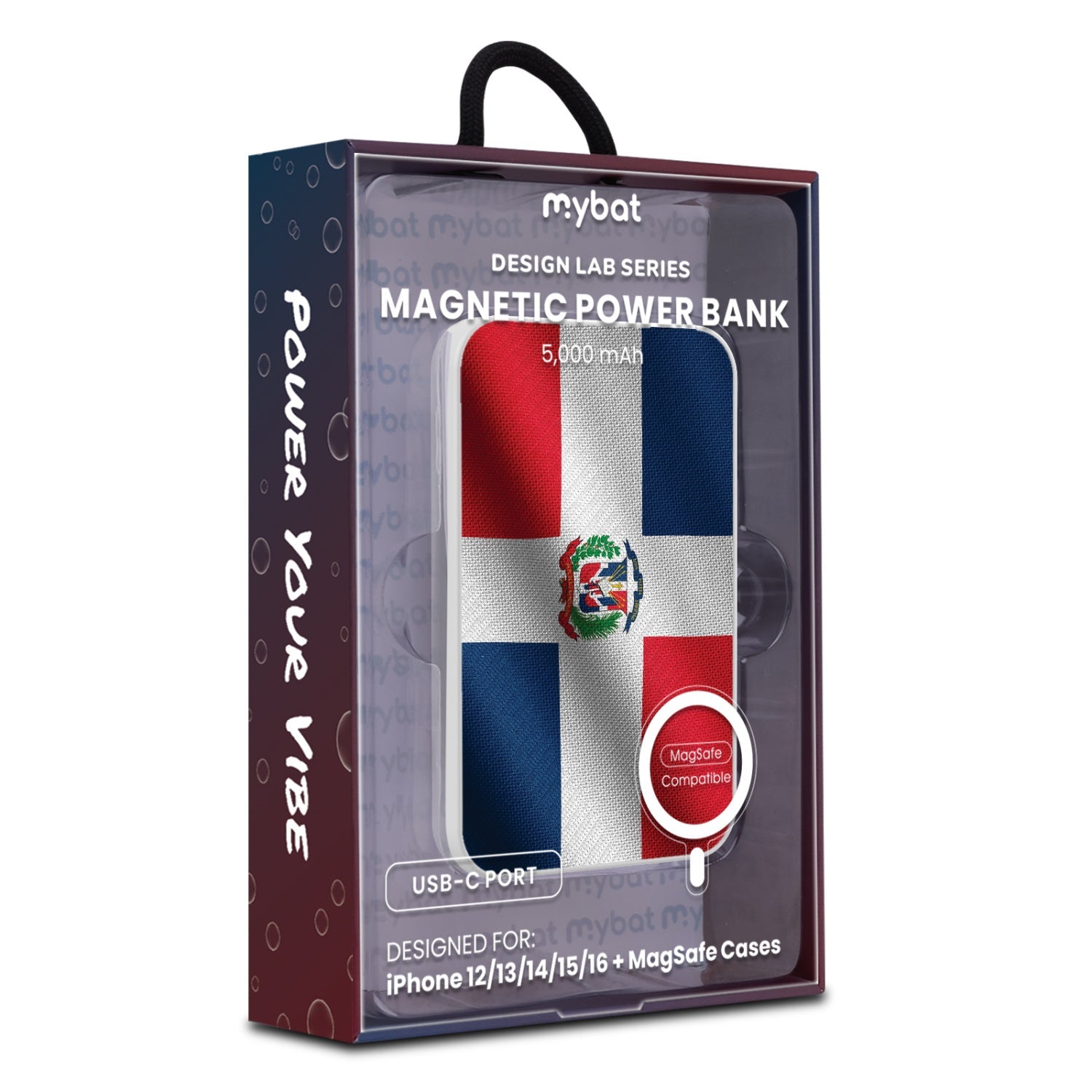 MyBat Design Lab 5000mAh Magnetic Wireless Power Bank - White - Dominican Republic Flag