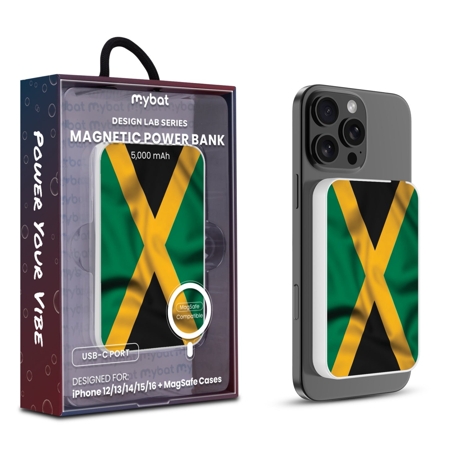 MyBat Design Lab 5000mAh Magnetic Wireless Power Bank - White - Jamaica Flag - MPBBAT132-WH-310-1.jpg