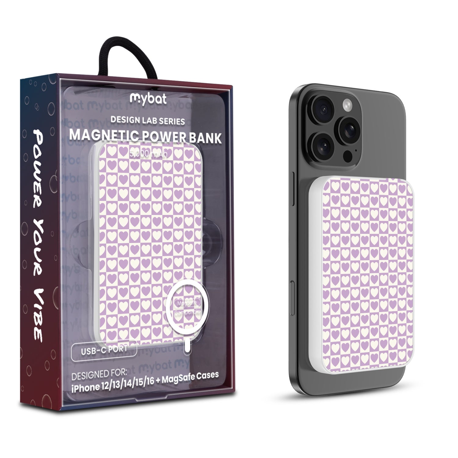 MyBat Design Lab 5000mAh Magnetic Wireless Power Bank - White - Heart Grid - MPBBAT132-WH-339-1.jpg