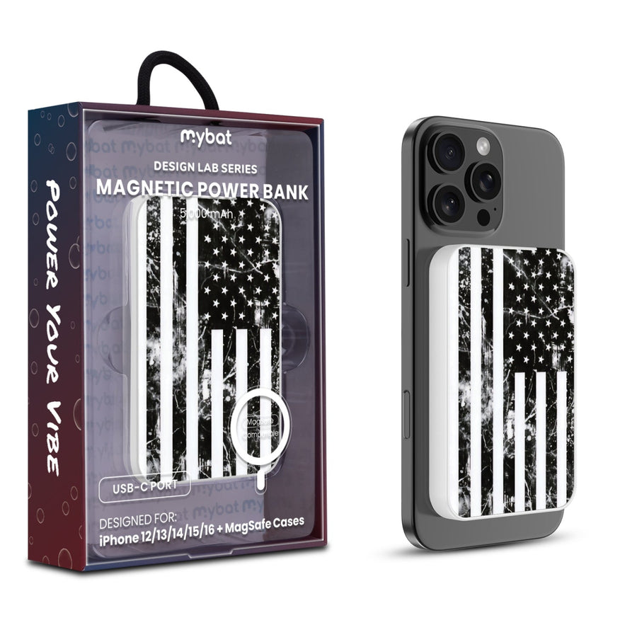 MyBat Design Lab 5000mAh Magnetic Wireless Power Bank - White - Distress US Flag