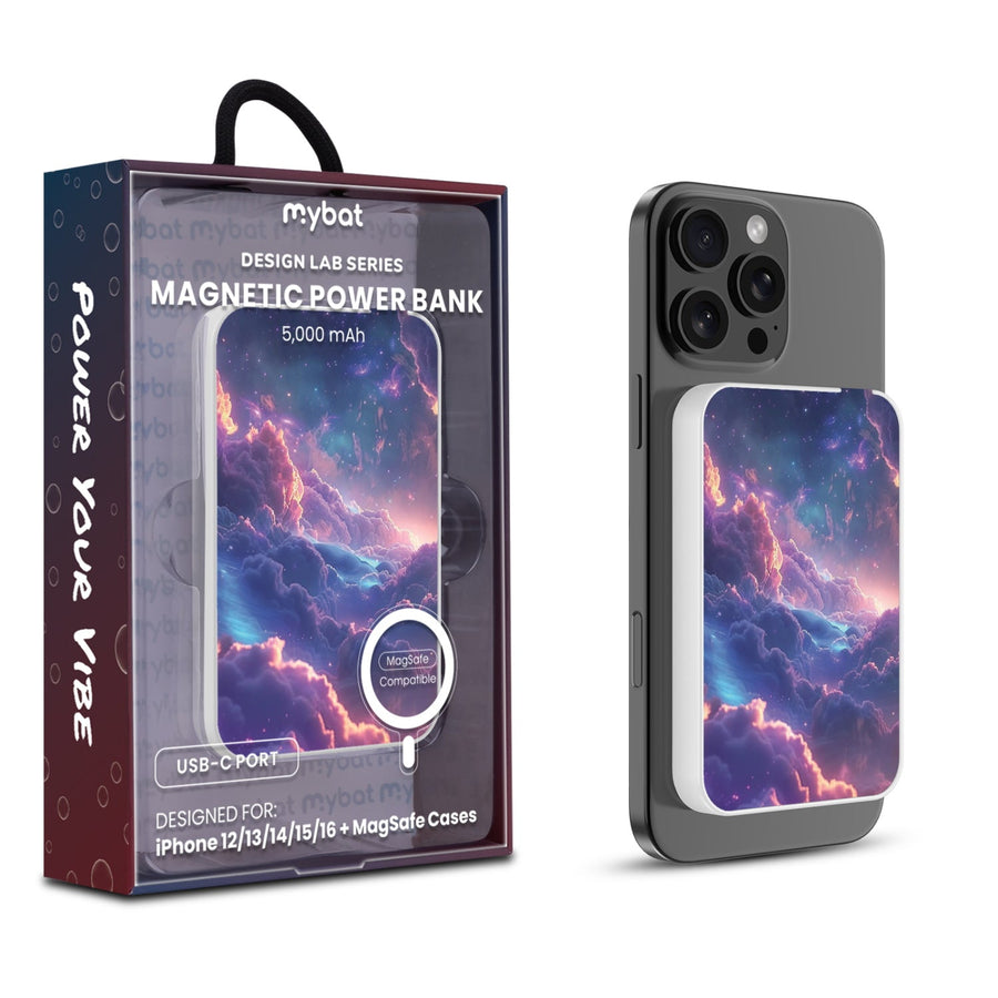 MyBat Design Lab 5000mAh Magnetic Wireless Power Bank - White - Galaxy Clouds
