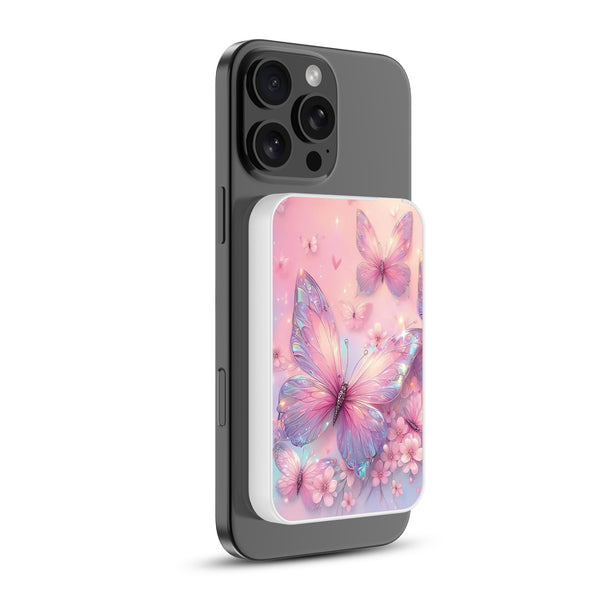 MyBat Design Lab 5000mAh Magnetic Wireless Power Bank - White - Pink Butterflies - MPBBAT132-WH-361-2.jpg