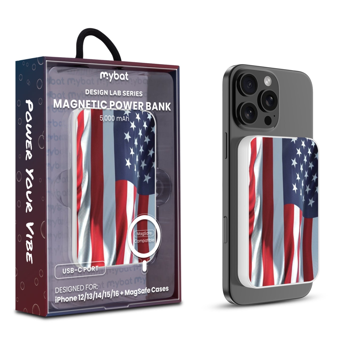 MyBat Design Lab 5000mAh Magnetic Wireless Power Bank - White - Waving USA FLag - MPBBAT132-WH-367-1.jpg