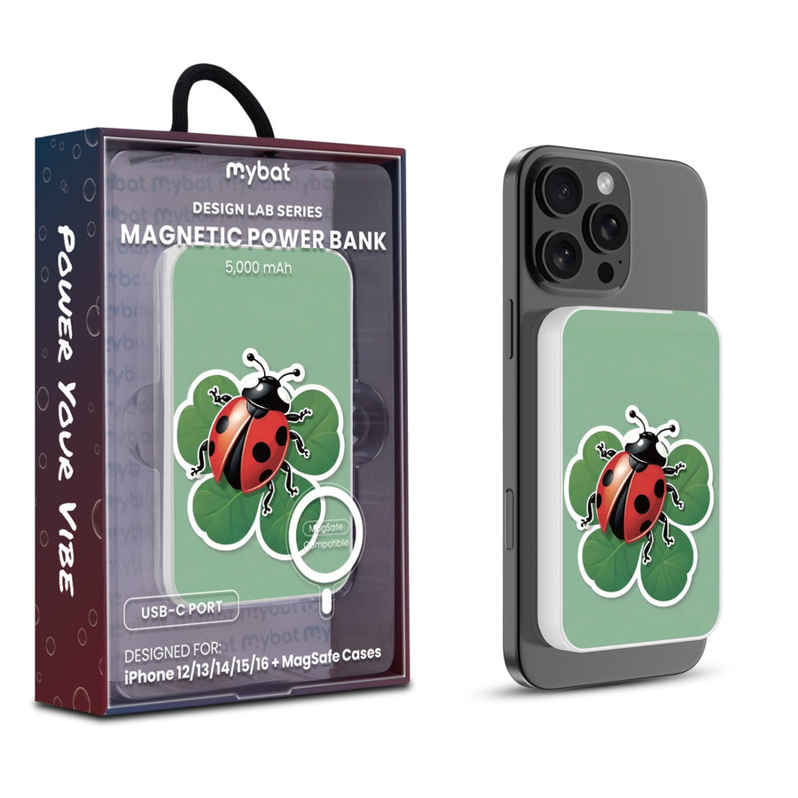 MyBat Design Lab 5000mAh Magnetic Wireless Power Bank - White - Ladybug Luck