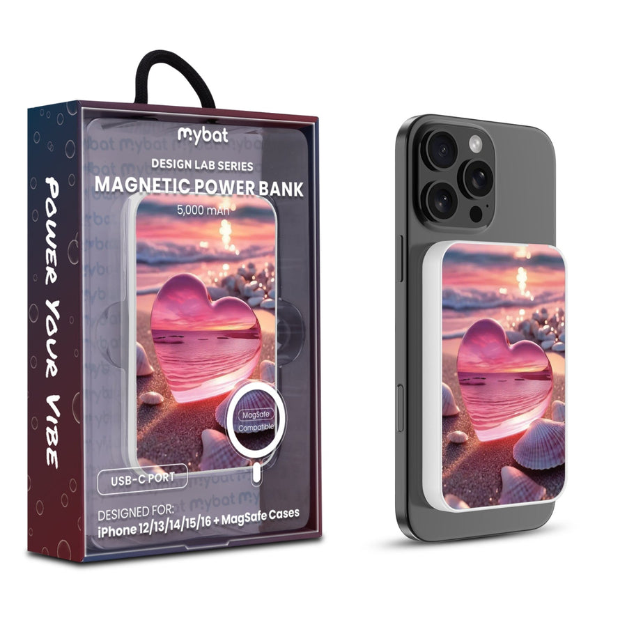 MyBat Design Lab 5000mAh Magnetic Wireless Power Bank - White - Sunset Beach Love