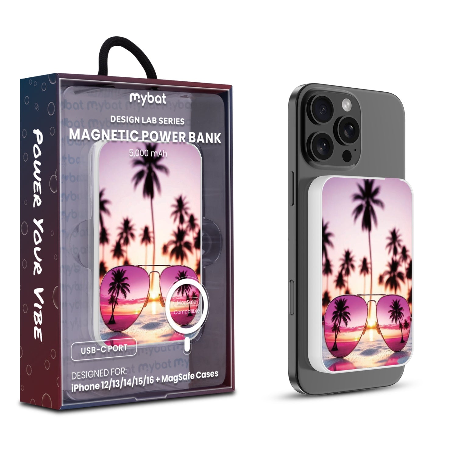 MyBat Design Lab 5000mAh Magnetic Wireless Power Bank - White - California Sunset