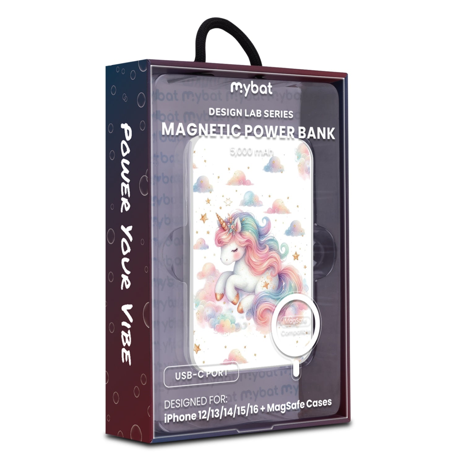 MyBat Design Lab 5000mAh Magnetic Wireless Power Bank - White - Rainbow Unicorn