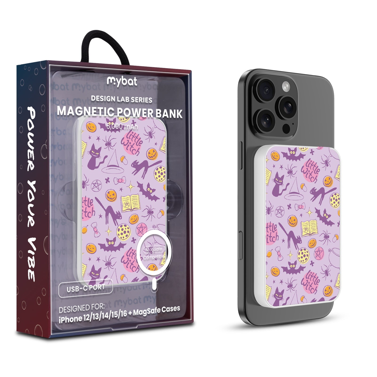 MyBat Design Lab 5000mAh Magnetic Wireless Power Bank - White - Little Witch