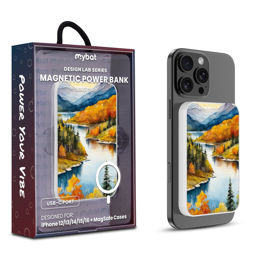 MyBat Design Lab 5000mAh Magnetic Wireless Power Bank - White - Impressionist Foliage