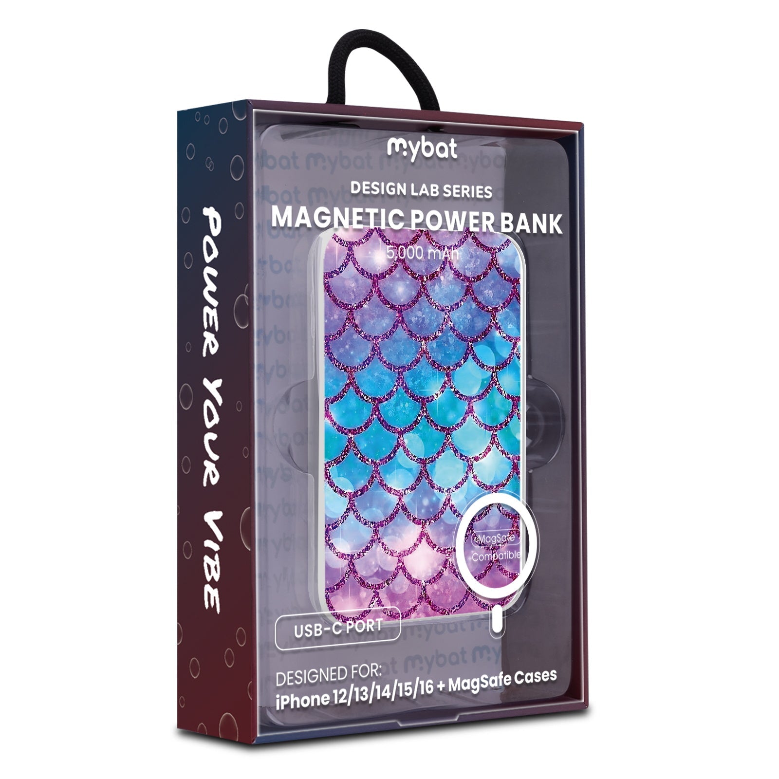 MyBat Design Lab 5000mAh Magnetic Wireless Power Bank - White - Mermaid Scales