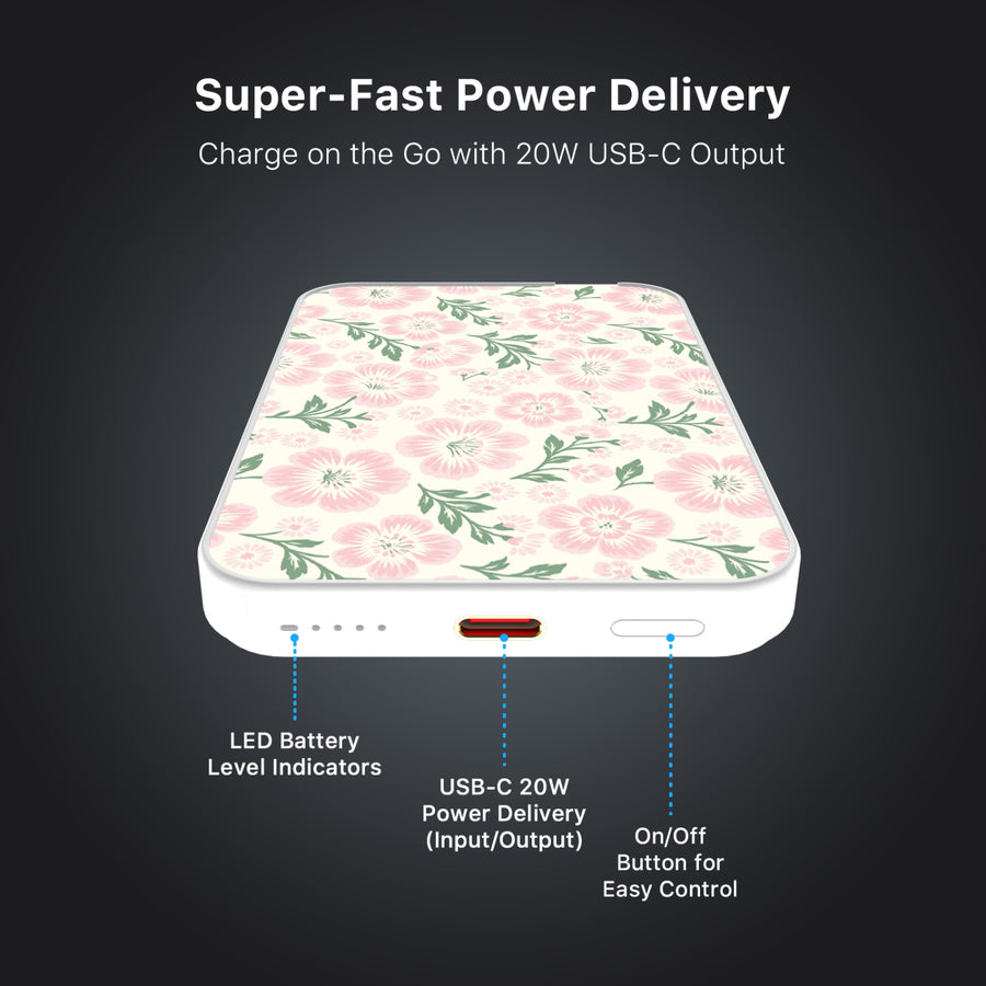 MyBat Design Lab 5000mAh Magnetic Wireless Power Bank - White - Pink Posies - MPBBAT132-WH-473-7.jpg