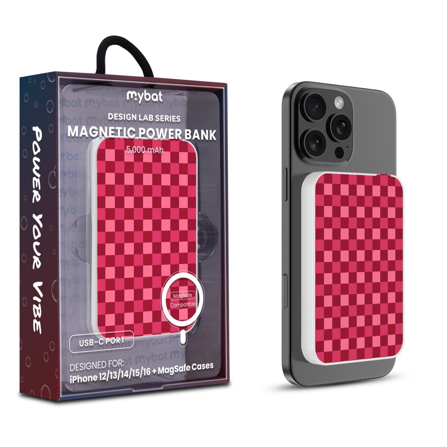 MyBat Design Lab 5000mAh Magnetic Wireless Power Bank - White - Raspberry Check