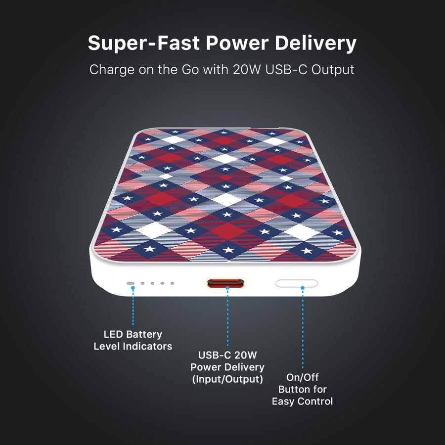 MyBat Design Lab 5000mAh Magnetic Wireless Power Bank - White – Americana Plaid - MPBBAT132-WH-523-6.JPG