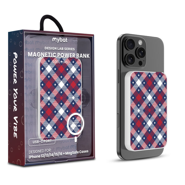 MyBat Design Lab 5000mAh Magnetic Wireless Power Bank - White – Americana Plaid - MPBBAT132-WH-523.JPG